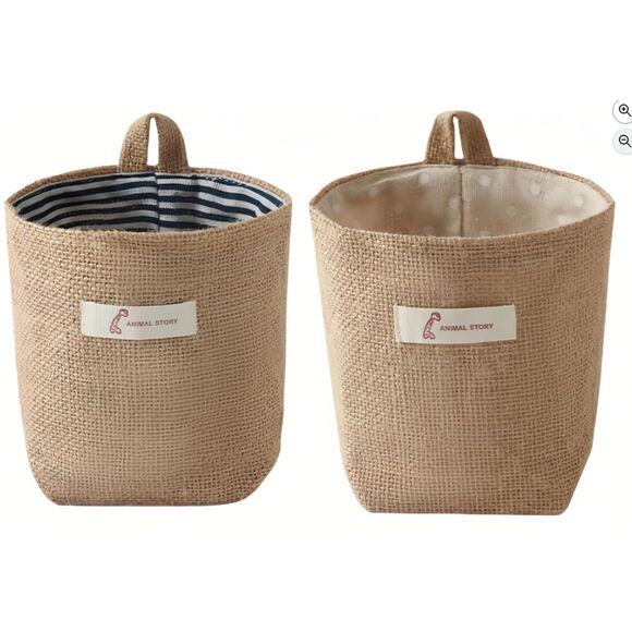 Collapsible Burlap Cotton Linen Hanging Storage Basket 4-Pack - Picture 2 of 6
